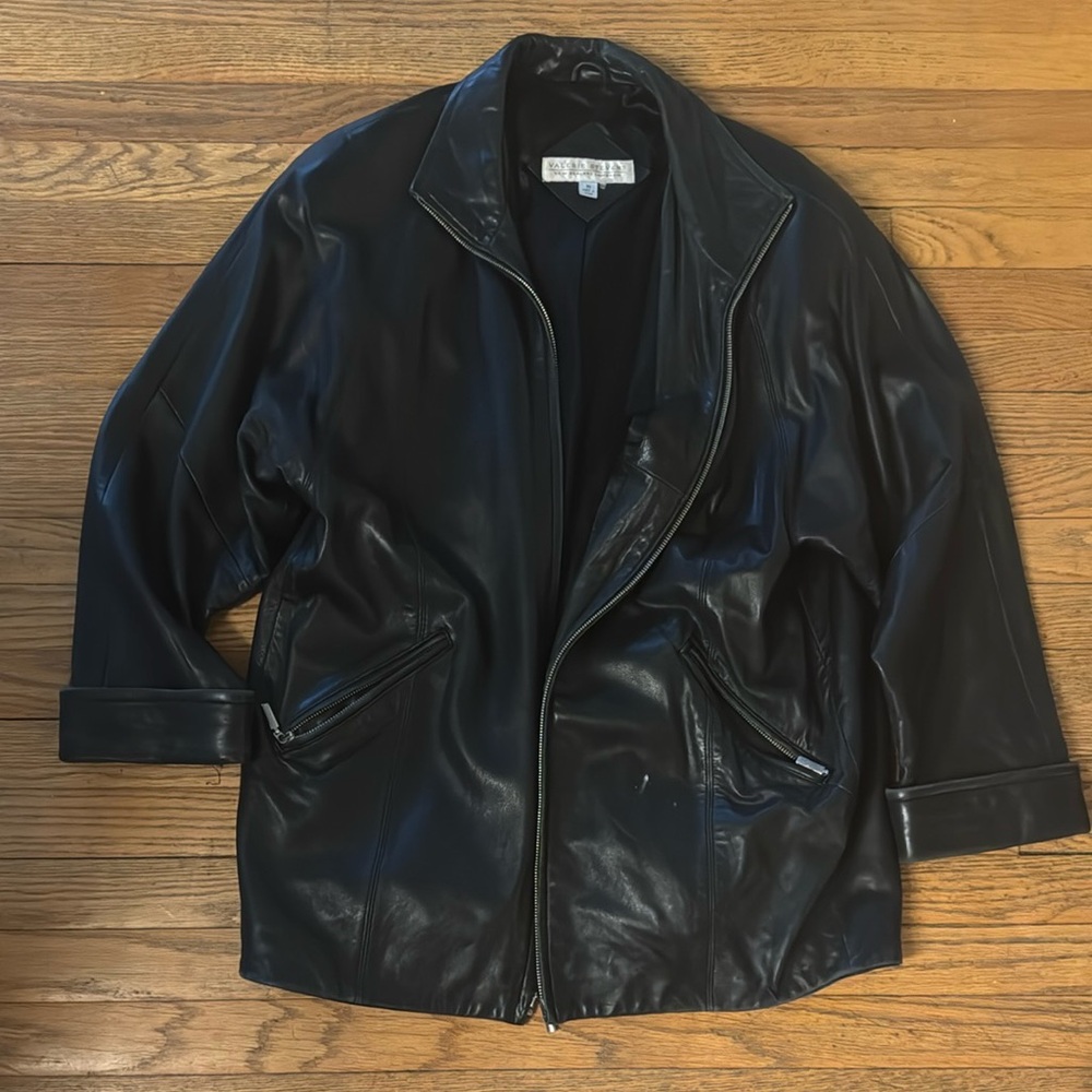 Valerie Stevens 100% Leather 90s Vintage Oversized  Coat Size M